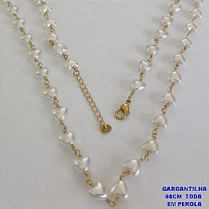 GARGANTILHA NO BRUTO PRONTO PARA O BANHO - GARGANTILHA TODA EM PÉROLA CORAÇÃO - TAMANHO 60CM + EXTENSOR - PESO: 11,2GR - BRU12572