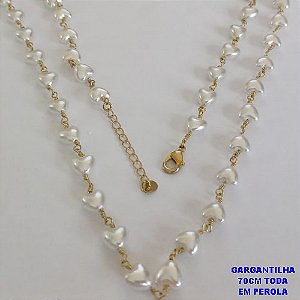 GARGANTILHA NO BRUTO PRONTO PARA O BANHO - GARGANTILHA TODA EM PÉROLA CORAÇÃO - TAMANHO 70CM + EXTENSOR - PESO: 12,9GR - BRU12573