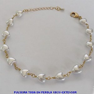 PULSEIRA NO BRUTO PRONTO PARA O BANHO - PULSEIRA TODA EM PÉROLA CORAÇÃO - TAMANHO 18CM + EXTENSOR - PESO: 3,2GR - BRU12574