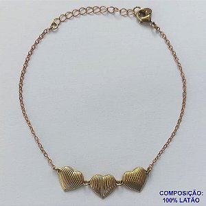 PULSEIRA NO BRUTO PRONTO PARA O BANHO - PULSEIRA COM CORAÇÕES (5525) - TAMANHO: 18CM + EXTENSOR E FECHO LAGOSTA - PESO 2,5GR - BRU12589