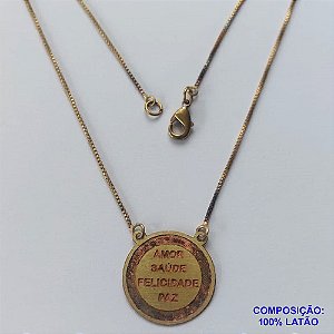 GARGANTILHA NO BRUTO PRONTO PARA O BANHO (CX63)- GARGANTILHA COM CORRENTE CADEADO 45CM E PINGENTE EM FOTOCORROSÃO REDONDO  - TAMANHO 19x19MM - PESO TOTAL 2,7GR - BRU12598