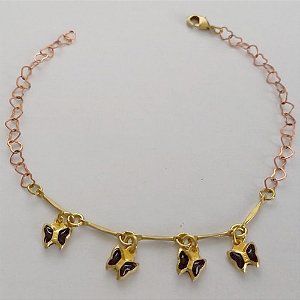 PULSEIRA NO BRUTO PRONTO PARA O BANHO - (CX64) PULSEIRA COM BORBOLETAS PRETAS - TAMANHO 18CM - PESO 2GR - FECHO LAGOSTA - BRU12627