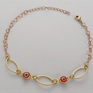 PULSEIRA NO BRUTO PRONTO PARA O BANHO(CX62) - PULSEIRA COM ELEMENTOS VAZADOS E OLHOS GREGOS - TAMANHO 18CM - PESO 2,7GR - FECHO LAGOSTA - BRU12631