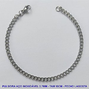 PULSEIRA EM AÇO INOXIDÁVEL - TAMANHO 18CM - LARGURA 3,7MM (AÇO4) - FECHO LAGOSTA - COMPOSIÇÃO: AÇO INOXIDÁVEL -  AÇO988