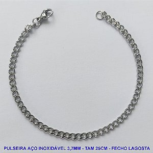 PULSEIRA EM AÇO INOXIDÁVEL - TAMANHO 25CM - LARGURA 3,7MM (AÇO4) - FECHO LAGOSTA - COMPOSIÇÃO: AÇO INOXIDÁVEL -  AÇO989