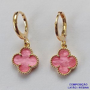 BRINCO FOLHEADO A OURO - BANHADO COM 5 MILÉSIMOS + VERNIZ DIAMOND - BRINCO TIPO VAN CLEEF 10MM ROSA - OURO038