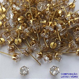 ACESSÓRIO BRINCO NO BRUTO PRONTO PARA O BANHO(CX82)- BRINCO DE PINO COM CRISTAL REDONDO -  TAMANHO 5MM - PESO TOTAL 0,9GR - BRU0002104
