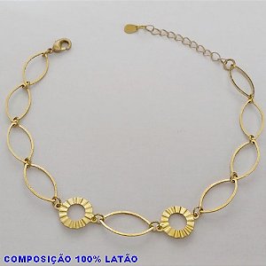 PULSEIRA NO BRUTO PRONTO PARA O BANHO -  PULSEIRA COM ELEMENTOS VAZADOS - TAMANHO: 18CM + EXTENSOR - PESO: 2,3GR - BRU12641