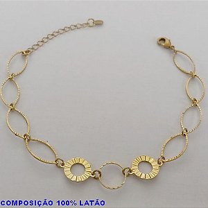 PULSEIRA NO BRUTO PRONTO PARA O BANHO -  (5549) PULSEIRA COM ELEMENTOS VAZADOS - TAMANHO: 18CM + EXTENSOR - PESO: 2,3GR - BRU12642