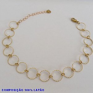 PULSEIRA NO BRUTO PRONTO PARA O BANHO -  PULSEIRA COM ELEMENTOS VAZADOS REDONDOS - TAMANHO: 18CM + EXTENSOR - PESO: 2,2GR - BRU12646