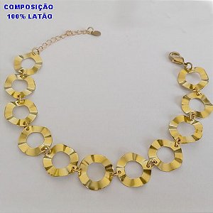 PULSEIRA NO BRUTO PRONTO PARA O BANHO -  PULSEIRA COM 11 ELEMENTOS VAZADOS MARTELADOS REDONDOS (E1867) - TAMANHO: 18CM + EXTENSOR - PESO: 6,7GR - BRU12648