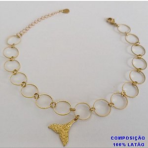 PULSEIRA NO BRUTO PRONTO PARA O BANHO -  PULSEIRA COM ELEMENTOS VAZADOS REDONDOS E PINGENTE RABO DE BALEIA - TAMANHO: 18CM + EXTENSOR - PESO: 2,4GR - BRU12649