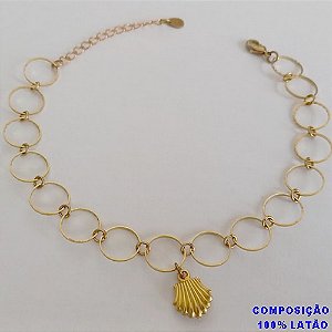 PULSEIRA NO BRUTO PRONTO PARA O BANHO -  PULSEIRA COM ELEMENTOS VAZADOS REDONDOS E PINGENTE CONCHA - TAMANHO: 18CM + EXTENSOR - PESO: 2,4GR - BRU12651