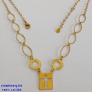 GARGANTILHA NO BRUTO PRONTO PARA O BANHO - GARGANTILHA COM ELEMENTOS VAZADOS E PINGENTE CRUCIFIXO - TAMANHO: 45CM + EXTENSOR - PESO: 4,8GR - BRU12655