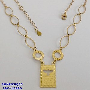 GARGANTILHA NO BRUTO PRONTO PARA O BANHO - GARGANTILHA COM ELEMENTOS VAZADOS E PINGENTE ESPÍRITO SANTO - TAMANHO: 45CM + EXTENSOR - PESO: 4,8GR - BRU12656