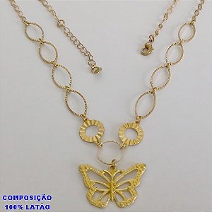 GARGANTILHA NO BRUTO PRONTO PARA O BANHO - GARGANTILHA COM ELEMENTOS VAZADOS E PINGENTE BORBOLETA - TAMANHO: 45CM + EXTENSOR - PESO: 4,8GR - BRU12657