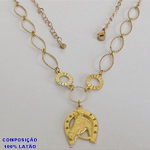 GARGANTILHA NO BRUTO PRONTO PARA O BANHO - GARGANTILHA COM ELEMENTOS VAZADOS E PINGENTE CAVALO COM FERRADURA - TAMANHO: 45CM + EXTENSOR - PESO: 4,8GR - BRU12659