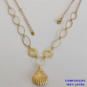 GARGANTILHA NO BRUTO PRONTO PARA O BANHO - GARGANTILHA COM ELEMENTOS VAZADOS E PINGENTE CONCHA - TAMANHO: 45CM + EXTENSOR - PESO: 4,8GR - BRU12660