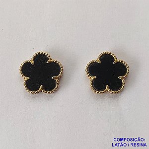 BRINCO NO BRUTO PRONTO PARA O BANHO - BRINCO DE PINO TIPO VAN CLEEF 14MM PRETO - COMPOSIÇÃO: LATÃO / RESINA - PESO 3GR - BRU12661