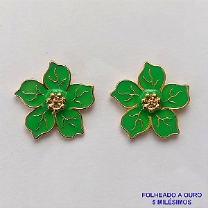BRINCO FOLHEADO A OURO - BANHADO COM 5 MILÉSIMOS + VERNIZ DIAMOND - BRINCO DE PINO FLOR 17MM - OURO043