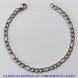 PULSEIRA EM AÇO INOXIDÁVEL 3X1 - TAMANHO 18CM - LARGURA 3,5MM - FECHO LAGOSTA - COMPOSIÇÃO: AÇO INOXIDÁVEL -  AÇO996