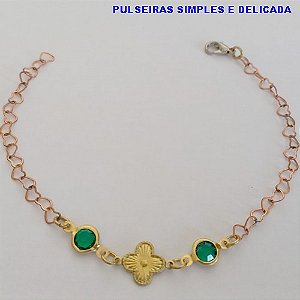 PULSEIRA NO BRUTO PRONTO PARA O BANHO - (CX64) PULSEIRA COM CRISTAIS VERDES E PINGENTE TIPO VAN CLEEF - TAMANHO 18CM + EXTENSOR - PESO 2,2GR - BRU12684