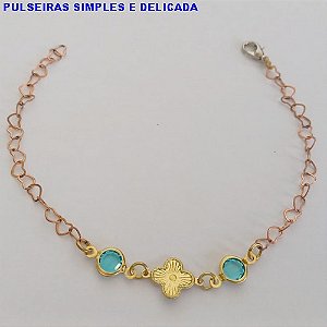 PULSEIRA NO BRUTO PRONTO PARA O BANHO - PULSEIRA COM CRISTAIS AZUIS E PINGENTE TIPO VAN CLEEF - TAMANHO 18CM + EXTENSOR - PESO 2,2GR - BRU12686
