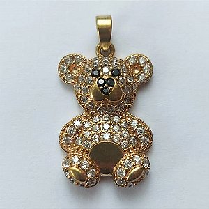 PINGENTE NO BRUTO PRONTO PARA O BANHO (CX03) - PINGENTE URSO CRAVEJADO EM MICROS ZIRCÔNIAS E COM OLHOS PRETOS - COMPOSIÇÃO: LATÃO / ZIRCÔNIA  - TAMANHO 15X24MM - PESO TOTAL 3,6GR - BRU12689