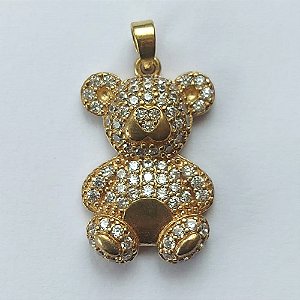 PINGENTE NO BRUTO PRONTO PARA O BANHO (CX03) - PINGENTE URSO CRAVEJADO EM MICROS ZIRCÔNIAS E COM OLHOS CRISTAIS - COMPOSIÇÃO: LATÃO / ZIRCÔNIA  - TAMANHO 15X24MM - PESO TOTAL 3,6GR - BRU12691