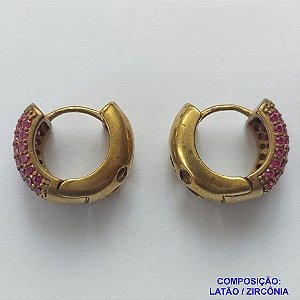 BRINCO NO BRUTO PRONTO BANHO(TTUU)(CX02) - BRINCO ARGOLA CRAVEJADO EM MICROS ZIRCÔNIAS ROSAS - (TRANQUETA) TAMANHO 16MM - LARGURA: 8MM - PESO TOTAL 6,2GR -  BRU12697