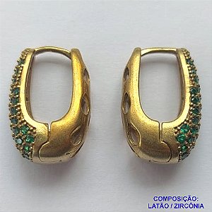 BRINCO NO BRUTO PRONTO BANHO(TTUU)(CX02) - BRINCO ARGOLA CRAVEJADO EM MICROS ZIRCÔNIAS VERDES - (TRANQUETA) TAMANHO 19MM - LARGURA: 8MM - PESO TOTAL 6GR -  BRU12700