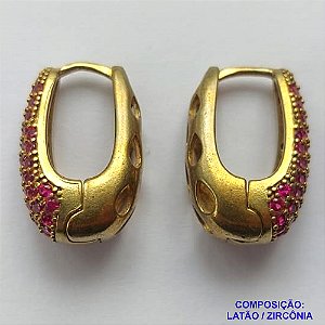 BRINCO NO BRUTO PRONTO BANHO(TTUU)(CX02) - BRINCO ARGOLA CRAVEJADO EM MICROS ZIRCÔNIAS ROSAS - (TRANQUETA) TAMANHO 19MM - LARGURA: 8MM - PESO TOTAL 6GR -  BRU12702