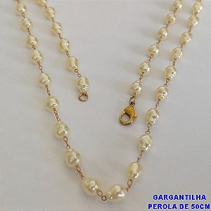 GARGANTILHA NO BRUTO PRONTO PARA O BANHO - GARGANTILHA TODA EM PÉROLAS BARROCAS 7MM - TAMANHO 50CM - PESO: 7,1GR - BRU12709
