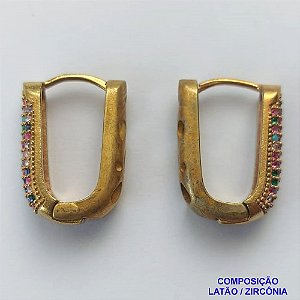 BRINCO NO BRUTO PRONTO BANHO(TTUU)(CX01) - BRINCO ARGOLA CRAVEJADO EM MICROS ZIRCÔNIAS COLORIDAS (TRANQUETA) - TAMANHO 20MM - LARGURA: 6MM - PESO TOTAL 6,4GR - BRU12720