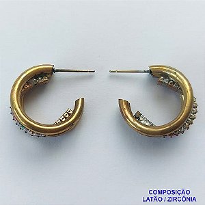 BRINCO NO BRUTO PRONTO BANHO(TTUU)(CX01)- BRINCO DE PINO ARGOLA CRAVEJADO EM MICROS ZIRCÔNIAS COLORIDAS - TAMANHO 18MM - LARGURA: 10MM - PESO TOTAL 5,2GR - BRU12722