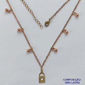 SHOCKER BRUTO PRONTO PARA BANHO (CX70) - SHOCKER COM CORRENTE CADEADO E PINGENTE CADEADO COM CORAÇÃO VAZADO - TAMANHO 40CM + EXTENSOR - PESO: 2,4GR - FECHO LAGOSTA - BRU12749