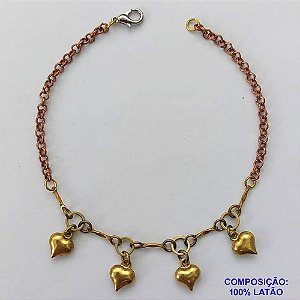 PULSEIRA NO BRUTO PRONTO PARA O BANHO(CX69) - PULSEIRA COM ELEMENTOS VAZADOS E QUATRO CORAÇÕES - TAMANHO 18CM - PESO 3,1GR - BRU12797
