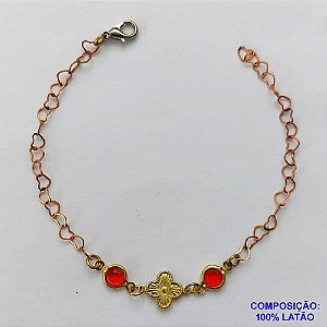 PULSEIRA NO BRUTO PRONTO PARA O BANHO - PULSEIRA COM CRISTAIS VERMELHOS E PINGENTE TIPO VAN CLEEF - TAMANHO 18CM - PESO 1,54GR - BRU12800