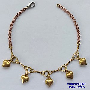PULSEIRA NO BRUTO PRONTO PARA O BANHO(CX70) - PULSEIRA COM CINCO CORAÇÕES E ELEMENTOS VAZADOS - TAMANHO 18CM - PESO 3,4GR - FECHO LAGOSTA - BRU12812
