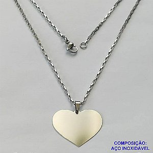 GARGANTILHA EM AÇO INOXIDÁVEL - (AÇO1012) GARGANTILHA COM CORRENTE TIJOLINHO 50CM E PINGENTE CORAÇÃO PARA GRAVAÇÃO 22X27MM - FECHO LAGOSTA - COMPOSIÇÃO 100% AÇO INOXIDÁVEL - AÇO1021