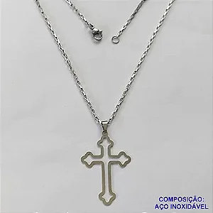 GARGANTILHA EM AÇO INOXIDÁVEL - (AÇO1012) GARGANTILHA COM CORRENTE TIJOLINHO 60CM E PINGENTE CRUCIFIXO VAZADO 24X36MM - FECHO LAGOSTA - COMPOSIÇÃO 100% AÇO INOXIDÁVEL - AÇO1025