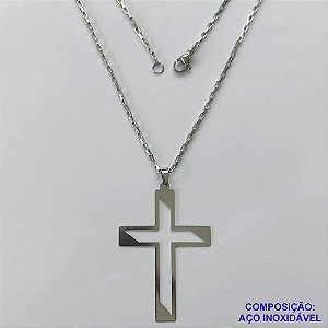 GARGANTILHA EM AÇO INOXIDÁVEL - (AÇO1012) GARGANTILHA COM CORRENTE TIJOLINHO 50CM E PINGENTE CRUCIFIXO VAZADO 31X44MM - FECHO LAGOSTA - COMPOSIÇÃO 100% AÇO INOXIDÁVEL- AÇO1027