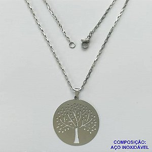 GARGANTILHA EM AÇO INOXIDÁVEL - (AÇO1012) GARGANTILHA COM CORRENTE TIJOLINHO 60CM E PINGENTE ÁRVORE DA VIDA 30MM - FECHO LAGOSTA - COMPOSIÇÃO 100% AÇO INOXIDÁVEL- AÇO1032