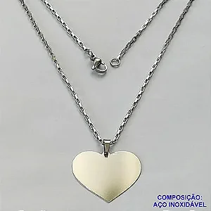 GARGANTILHA EM AÇO INOXIDÁVEL - (AÇO1012) GARGANTILHA COM CORRENTE TIJOLINHO 45CM E PINGENTE CORAÇÃO PARA GRAVAÇÃO 22X27MM - FECHO LAGOSTA - COMPOSIÇÃO 100% AÇO INOXIDÁVEL - AÇO1033
