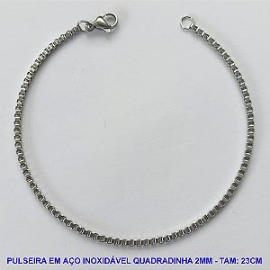 PULSEIRA EM AÇO INOXIDÁVEL - (AÇO1035) CORRENTE QUADRADINHA 23CM - LARGURA: 2MM - FECHO LAGOSTA - COMPOSIÇÃO 100% AÇO INOXIDÁVEL - AÇO1042
