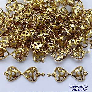 ACESSÓRIO NO BRUTO PRONTO PARA O BANHO (CX25) - CORAÇÃO DUPLO VAZADO 12MM (3545) - PESO 0.6GR - COMPOSIÇÃO: 100% LATÃO - BRU0002262