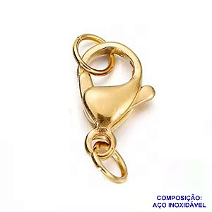 ACESSÓRIO EM AÇO INOXIDAVEL - FECHO LAGOSTA DOURADO 12MM COM DUAS ARGOLINHAS - COMPOSIÇÃO 100% AÇO INOXIDÁVEL - AÇO1043