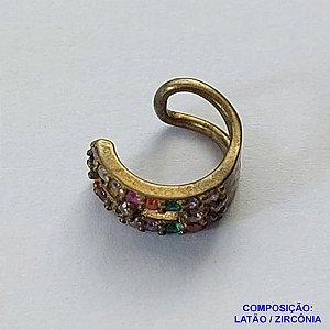 BRINCO NO BRUTO PARA BANHO (CX25) - EAR CUFF COM ZIRCÔNIAS COLORIDAS - TAMANHO 5X11MM (VENDIDO POR UNIDADE) - PESO 1,3GR - COMPOSIÇÃO: LATÃO / ZIRCÔNIA - BRU12847