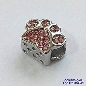 BERLOQUE EM AÇO INOXIDÁVEL (CX27) - BERLOQUE PARA PULSEIRAS TIPO PANDORA - PATINHA COM ZIRCÔNIAS ROSAS 8X10MM (BQ002293 C025) - COMPOSIÇÃO 100% AÇO INOXIDÁVEL - AÇO1051