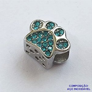 BERLOQUE EM AÇO INOXIDÁVEL (CX27) - BERLOQUE PARA PULSEIRAS TIPO PANDORA - PATINHA COM ZIRCÔNIAS AZUIS 8X10MM (BQ002293 C001) - COMPOSIÇÃO 100% AÇO INOXIDÁVEL - AÇO1052